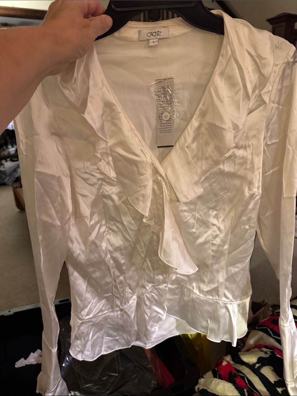 Cache White Silk Ruffle-Front Blouse